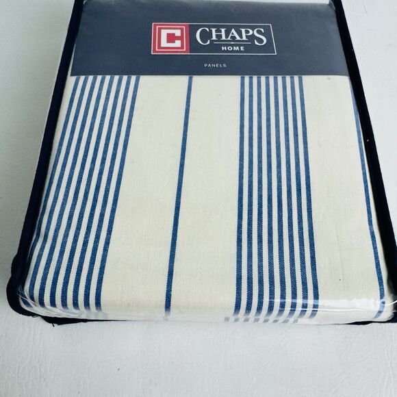 Chaps Home Marbury Curtain Panels 84” × 84” Blue Cream Stripe 2 Panels New - Picture 2 of 4